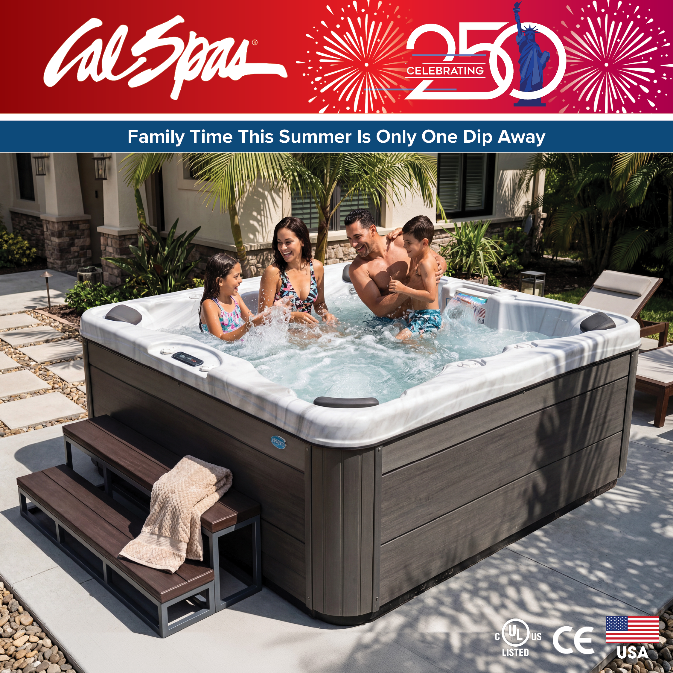 Calspas hot tub being used in a family setting - Bolingbrook